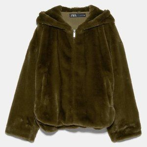 Zara FAUX FUR JACKET-MID KHAKI/green/olive - XS